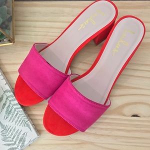 Lulu’s hot pink and orange mules